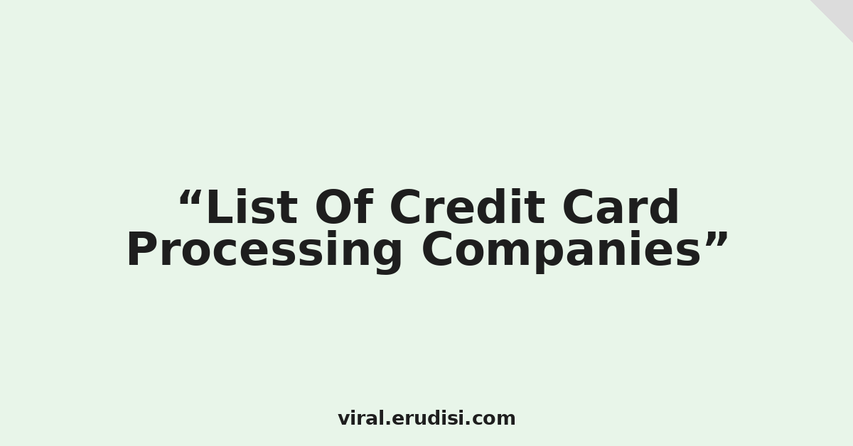 List Of Credit Card Processing Companies